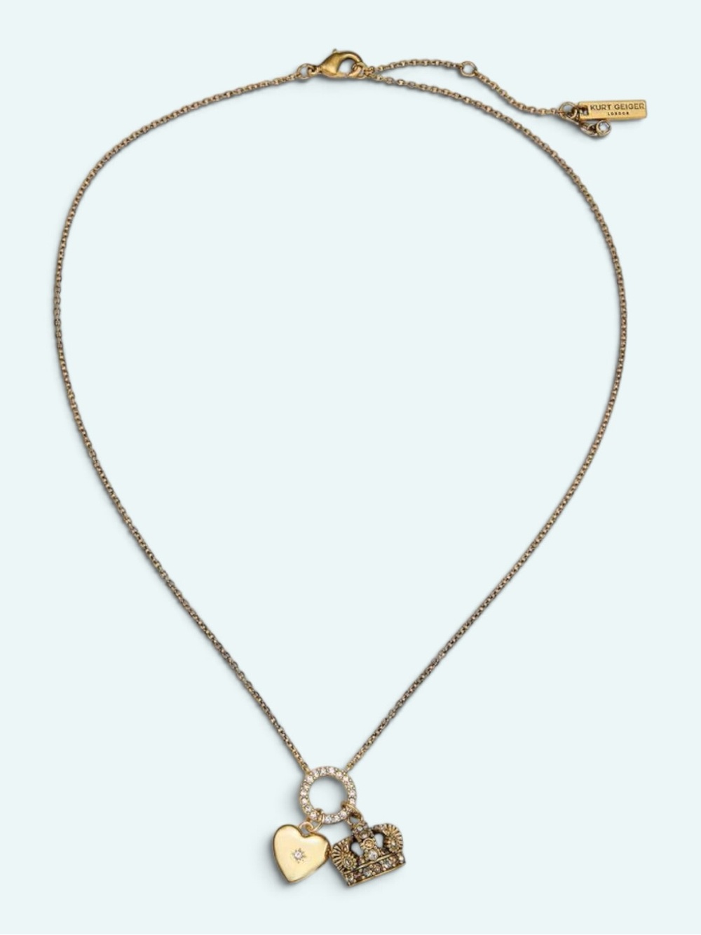 Kurt Geiger NWT Gold Heart and Crown Charm Necklace - Picture 3 of 4